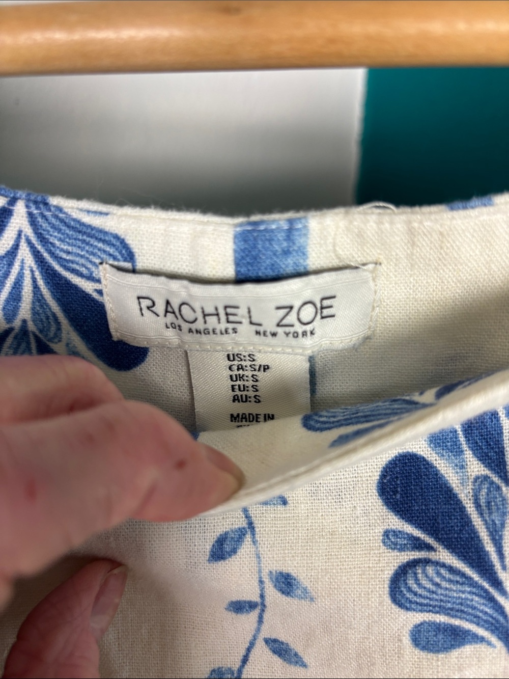 Rachel Zoe Blue and White Mediterranean print linen blend lined Midi Skirt - Picture 2 of 2